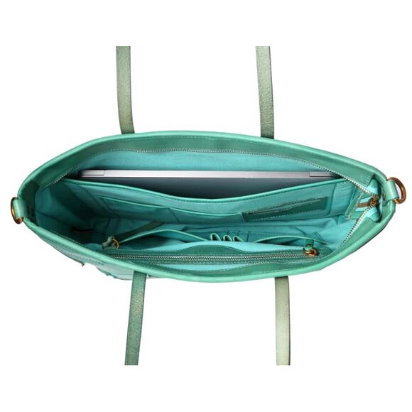 Old Trend Aqua Leather Pattern Prism Tote Bag Purse - Picture 3 of 16